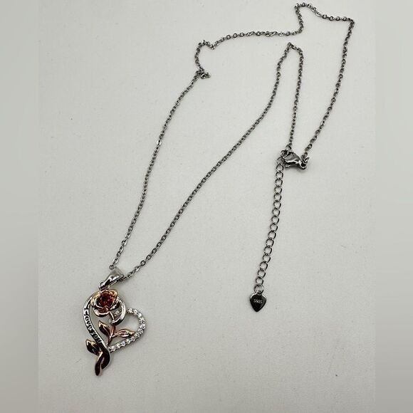 NIB, RG/WG Rose and Heart "I love you" 18k GP over 925 necklace! - Picture 6 of 11